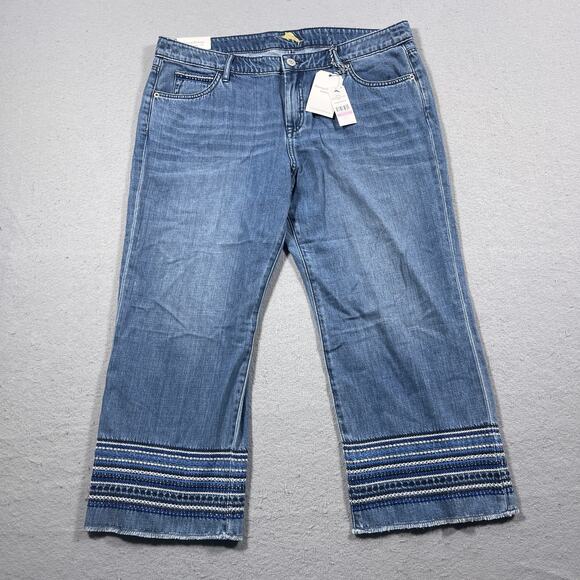 Tommy Bahama Devin Indigo Folk La Flor Cropped Jeans Women 32 Costal Boho‎ NWT - Picture 1 of 13